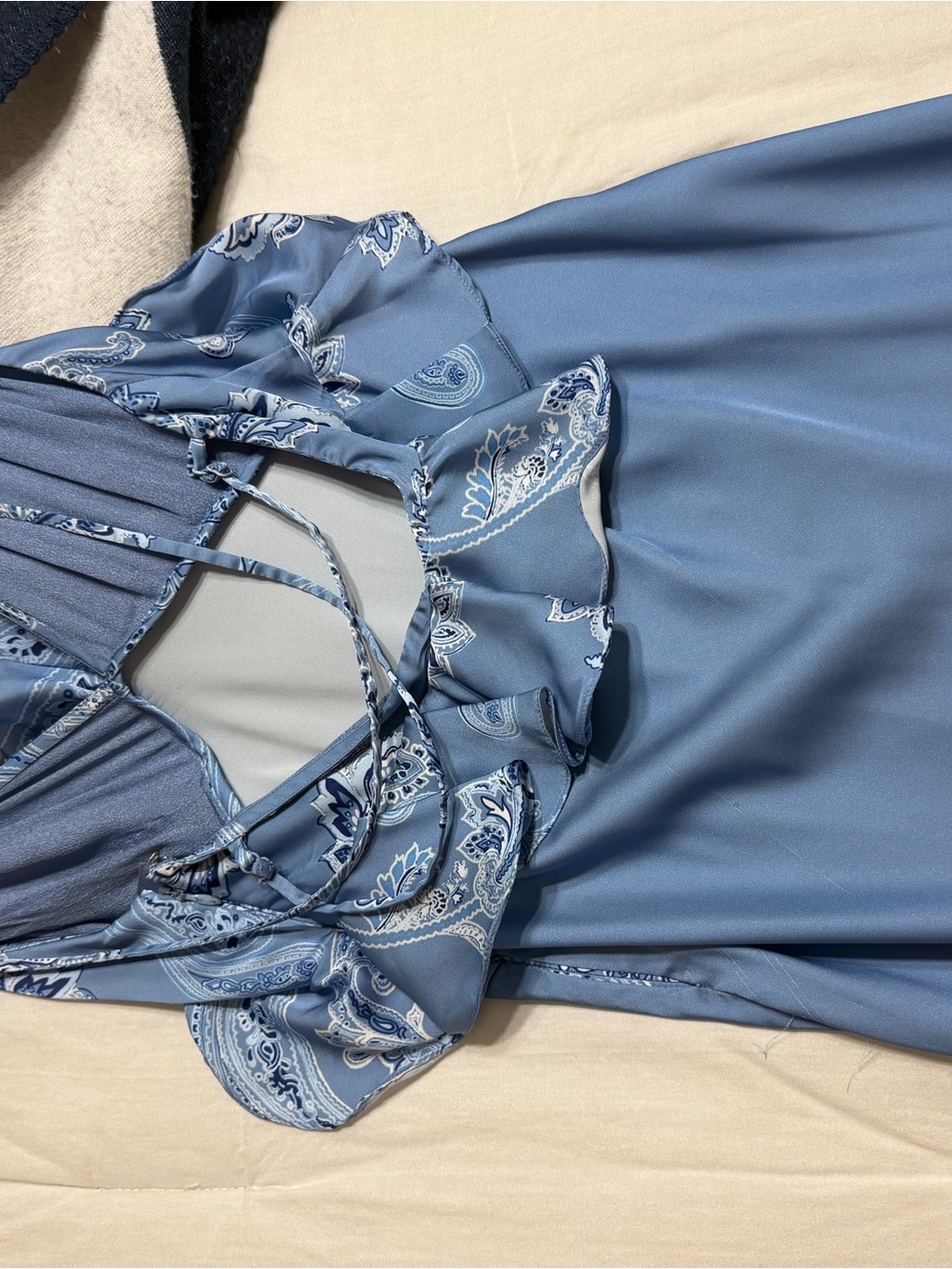 Rococo Sand Light Blue Paisley Maxi Dress with Ruffle Waist - Picture 6 of 10